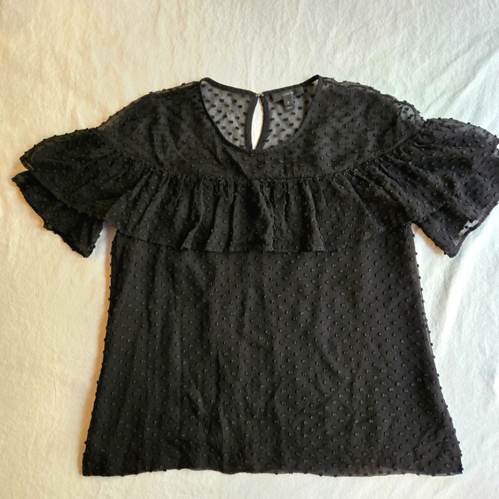 J. Crew Edie Top Swiss Dot Ruffle Short Sleeve Blouse 6